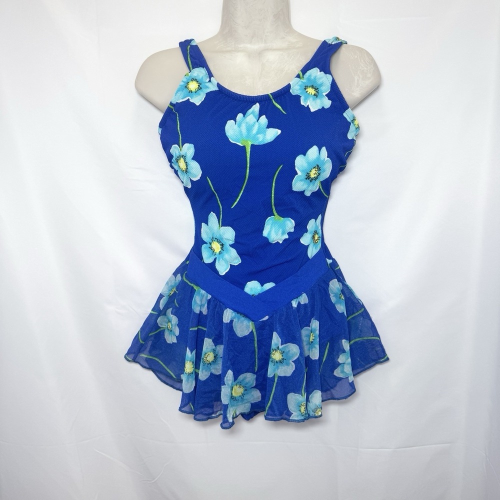 Vintage Floral Skirted Swimsuit Blue Floral Tropical size 8